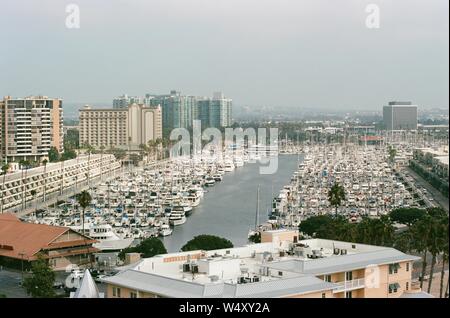 Aerial view of many boats moored in marina at Marina Del Rey, Los Angeles, California, October 23, 2018. () Stock Photo