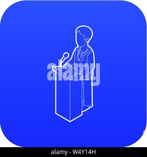 Orator speaking from tribune, outline style Stock Vector