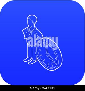 Businessman and clock showing 4 clock icon blue vector Stock Vector