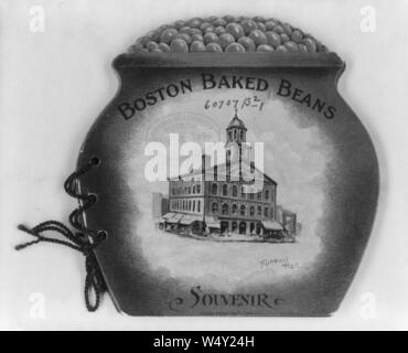 Cover of souvenir album of historic sites of Boston, shaped as beanpot, with illus. of Faneuil Hall Stock Photo