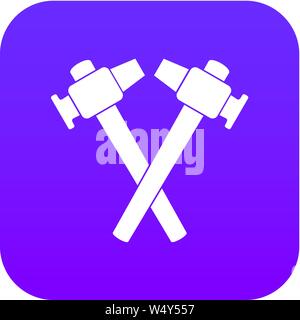 Crossed blacksmith hammer icon digital purple Stock Vector