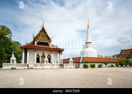 Wat Phra Mahathat Woramahawihan with nice sky at Nakhon Si Thammarat in Thailand. Stock Photo