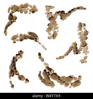 Set of brown liquid splashes, isolated on white background. 3d rendering. Stock Photo