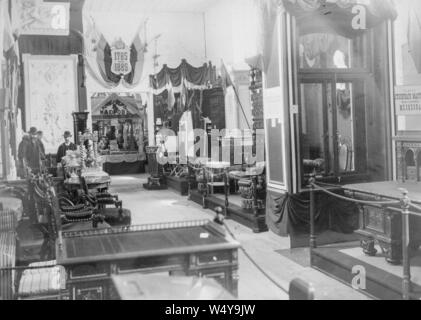 Stand at an exhibition with furniture of the 19th century from Romanov palace, Saint Petersburg, Russia, 1885. () Stock Photo