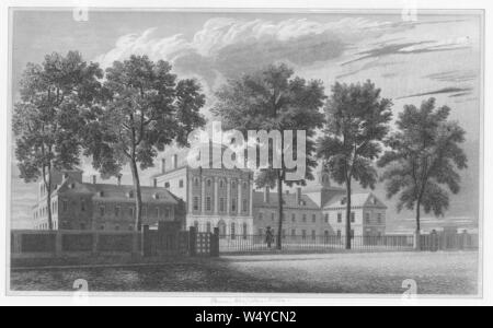 Engraving of the Pennsylvania Hospital in Philadelphia, founded by Benjamin Franklin and Dr Thomas Bond, 1820. From the New York Public Library. () Stock Photo