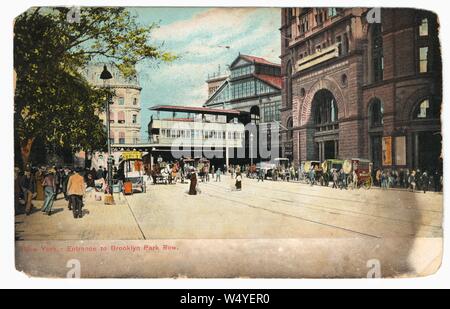 Engraved postcard of the entrance to Brooklyn Park Row, New York City, New York, 1911. From the New York Public Library. () Stock Photo