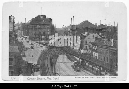 Engraved postcard of the Cooper Square in Lower Manhattan, New York City, published by Illustrated Postal Card Co, 1905. From the New York Public Library. () Stock Photo