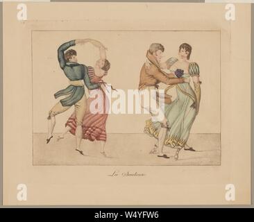 Drawing of two couples dancing the Sauteuse, from Jerome Robbins Dance Division collection, 1807. From the New York Public Library. () Stock Photo