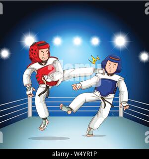 Two boys fighting judo wrestling on sport competition illustration Stock Vector