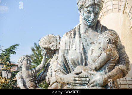 SKOPJE,REPUBLIC OF NORTH MACEDONIA-AUGUST 25 2018:Neo classical statues relating to Alexander the Great stand in many locations in the city center. Stock Photo