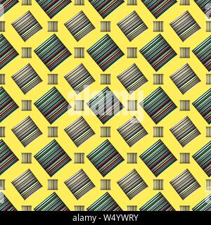 colored lines and polygons on a yellow background seamless pattern vector illustration Stock Vector