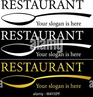 minimalist restaurant logo set with a golden spoon in different versions Stock Vector