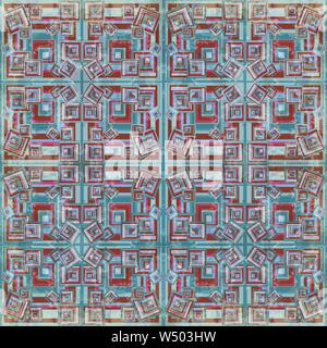 small blue and red squares geometric background vector illustration grunge effect Stock Vector