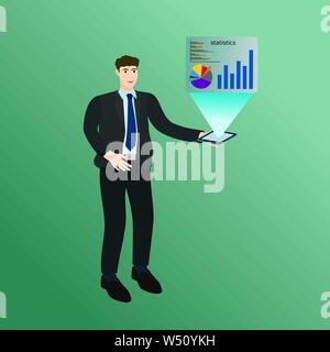 Businessman use smartphone device display graph information Stock Vector