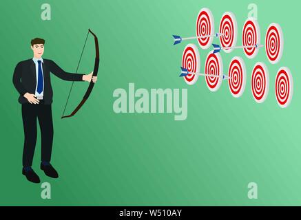 Businessman shooting three arrow to multiple target , success concept Stock Vector