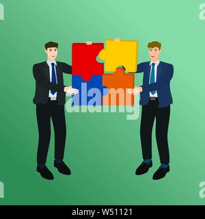 Two businessman success connect piece puzzle , teamwork concept Stock Vector