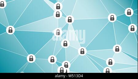 Connected lines locked padlocks abstract background Stock Vector