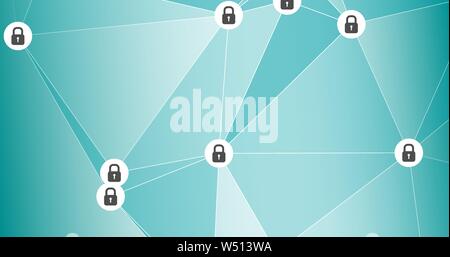 Geometric vector triangles connected the padlocks Stock Vector