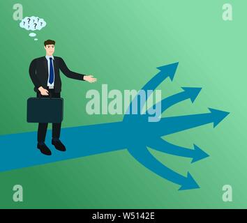 Businessman standing at crossroad for choose choice multiple way , confuse concept Stock Vector