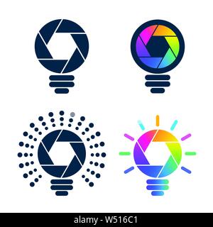 Colorful shutter shaped bulb symbols. Media and photography icons. Stock Vector