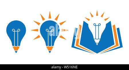 Bulb shaped education symbols with pencil and book. Great idea or education icons. Stock Vector