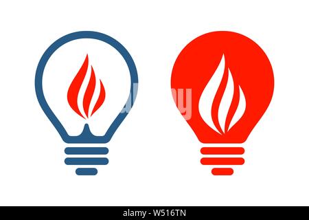 Bulb symbols with flame sign on white background. Bulb icon design. Stock Vector