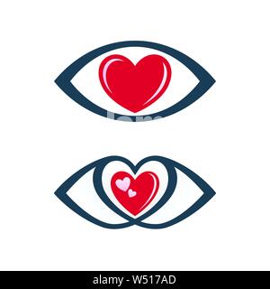 Eye symbols with heart shapes on white background. Vision icons with love theme. Stock Vector
