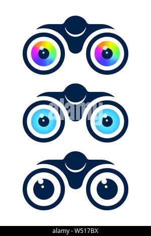 Binoculars and eyeballs on white background. Vision vector icons. Stock Vector