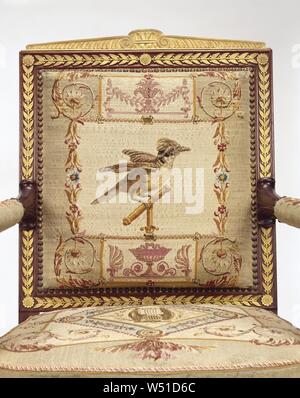 One Armchair, Frames attributed to François-Honoré-Georges Jacob-Desmalter (French, 1770 - 1841), Tapestries by Beauvais Manufactory (French, founded 1664), Beauvais, France, about 1810, Mahogany and beech, gilt-bronze mounts, silk and wool tapestry upholstery, 100.6 × 63.5 × 48.3 cm (39 5/8 × 25 × 19 in