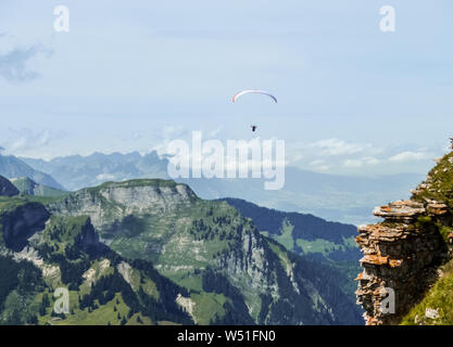 Paragliding in the Swiss Alps, Switzerland Stock Photo