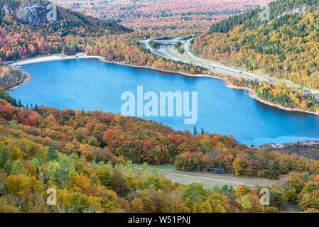 Franconia Notch State Park, aerial view of Lake in foliage season. Stock Photo