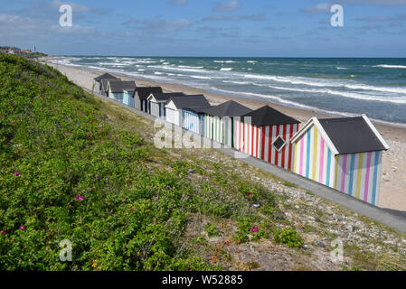 Beach Cabins Of The Coast At Regeleje On Denmark Stock Photo