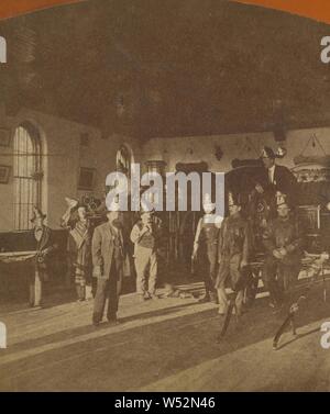 Fireman in outfit posed inside the fire station, Gay's Gallery of Art, about 1875, Albumen silver print Stock Photo