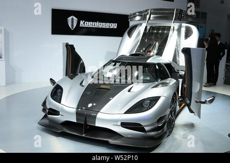 --FILE--A Koenigsegg sports car is displayed at the stand of Koenigsegg during the 13th Beijing International Automotive Exhibition, also known as Aut Stock Photo