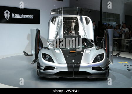 --FILE--A Koenigsegg sports car is displayed at the stand of Koenigsegg during the 13th Beijing International Automotive Exhibition, also known as Aut Stock Photo