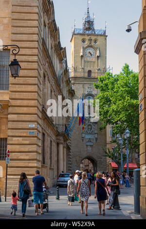 Town Hall and clock tower, Aix-en-Provence, Provence-Alpes-Côte d'Azur, France. Stock Photo