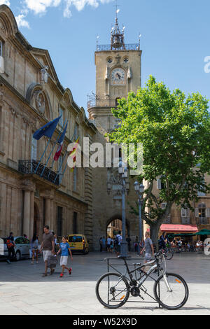 Town Hall and clock tower, Aix-en-Provence, Provence-Alpes-Côte d'Azur, France. Stock Photo