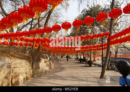 The Yuanying Guan (Immense Ocean Observatory) is decorated with red lanterns for the upcoming Spring Festival or the Chinese New Year (Year of the Pig Stock Photo