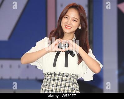 **TAIWAN OUT**South Korean singer and actress Kim Se-jeong, better known by the mononym Sejeong, of South Korean girl group Gugudan, attends a press c Stock Photo