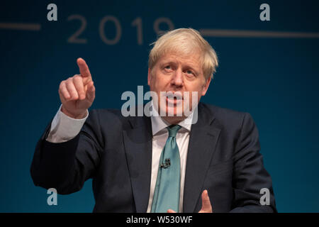 Conservative leadership candidate Boris Johnson at the Darlington leadership hustings on July 05, 2019 in Guisborough, England. Boris Johnson and Jeremy Hunt are the final two MPs left in the contest to replace Theresa May as leader of the Conservative Party. Stock Photo