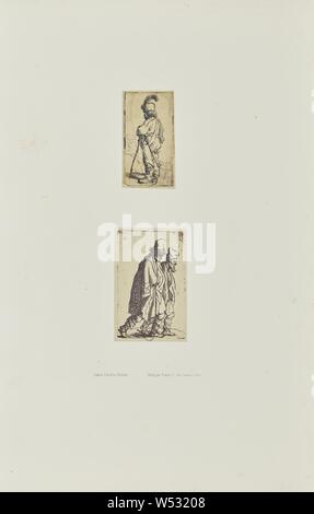 Two etchings by Rembrandt: Polander Leaning on a Stick and Two Beggars Tramping Towards the Right, Bisson Frères (French, active 1840 - 1864), Paris, France, 1858, Albumen silver print, 8.3 × 4.5 cm (3 1/4 × 1 3/4 in Stock Photo