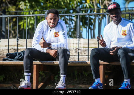 Brazilian football player Rafael Pereira da Silva, commonly known as Rafael or Rafael da Silva, left, and Ivorian football player Jean Evrard Kouassi Stock Photo