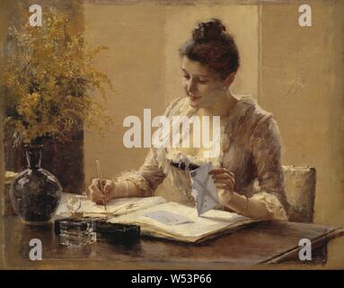 Albert Edelfelt Lady Writing A Letter Lady Writing Letter Painting 1887 Oil On Panel Height 29 Cm 11 4 Inches Width 37 Cm 14 5 Inches Signed A Edelfelt Reimagined By Gibon Design