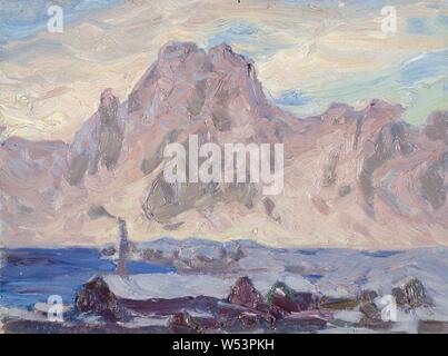 Anna Boberg, Lofoten in Violet, Study, painting, 1934, Oil on canvas mounted on cardboard, Height, 18 cm (7 inches), Width, 25 cm (9.8 inches) Stock Photo