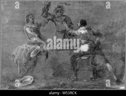 Leonaert Bramer, Soldiers Arguing, Soldiers in quarrel, painting, Oil on slate, Height, 13 cm (5.1 inches), Width, 18 cm (7 inches) Stock Photo