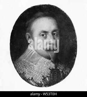 King Gustav II Adolf, Gustaf II Adolf, 1594-1632, King of Sweden, painting, Gustavus Adolphus of Sweden, Oil on silver plate, Height, 4.5 cm (1.7 inch), Width, 3.6 cm, (1.4 inches) Stock Photo