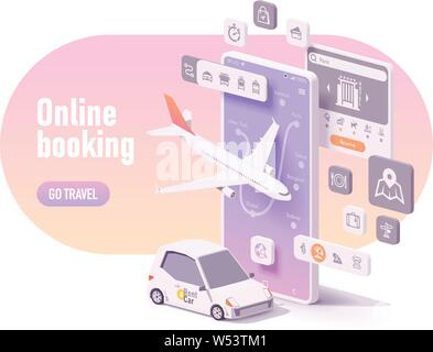 Vector online travel planning and booking concept Stock Vector