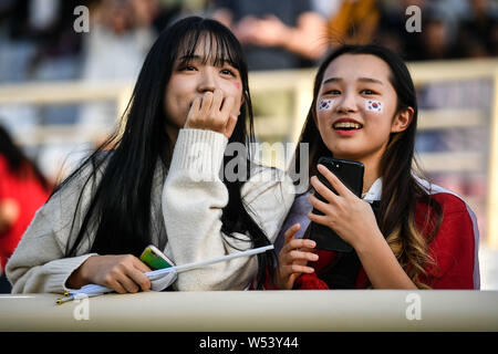 South Korean football fans show support for South Korea national football team in the 2019 AFC Asian Cup group C football match between South Korea an Stock Photo