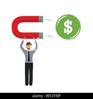 business man with a magnet is attracting dollar vector illustration EPS10 Stock Vector