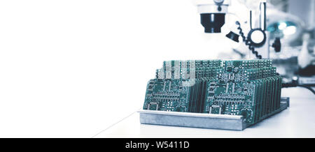 Closeup of a board for computer equipment. Modern technology and computerization. Near there is a place for text. Stock Photo